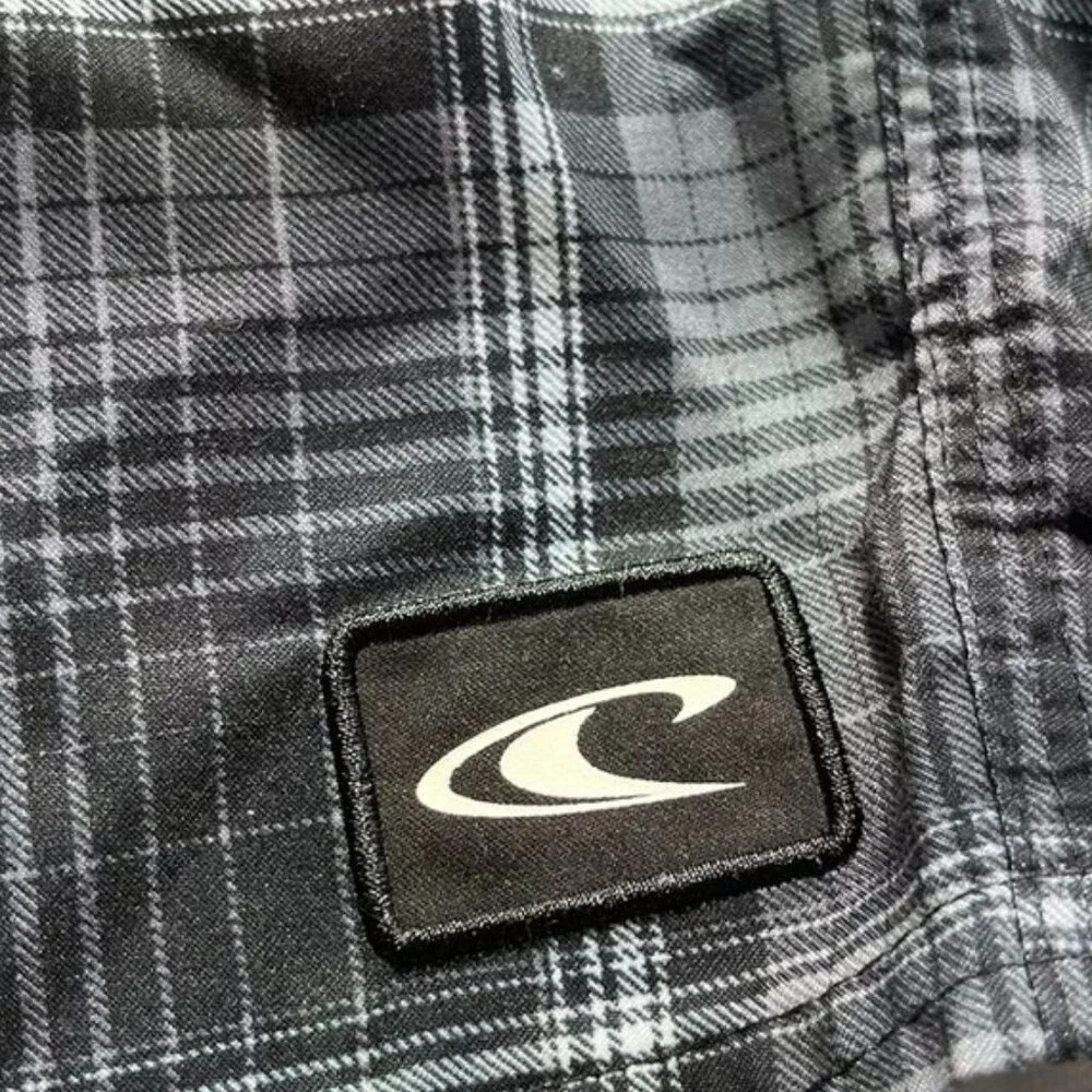 O’Neill Men’s Plaid Board Swim Trunks Adjustable Waist Black Gray